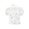 AsGony Hollow Cutting Floral Square Collar Puff Sleeve Shirt
