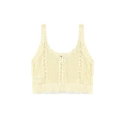 AsGony Hollow Cutting Lace Patchwork Knit Slip Vest Yellow