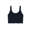 AsGony Hollow Cutting Lace Patchwork Knit Slip Vest Navy Blue