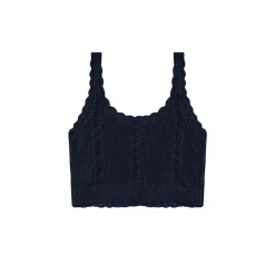AsGony Hollow Cutting Lace Patchwork Knit Slip Vest Navy Blue