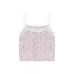 AsGony Lace Edge Hollow Cutting Knit Slip Vest Purple