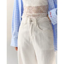 AsGony Lace Patchwork Embroidery Plaid Shirt Blue