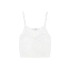 AsGony Lace Patchwork Knit Slip Vest White