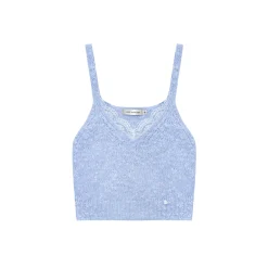 AsGony Lace Patchwork Knit Slip Vest Blue
