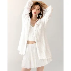 AsGony Lace Patchwork Knit Slip Vest White