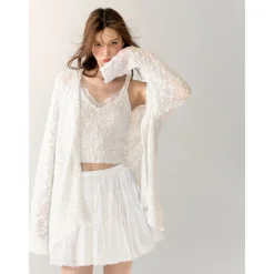 AsGony Lace Patchwork Knit Slip Vest White