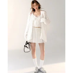 AsGony Lace Patchwork Knit Slip Vest White