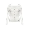 AsGony Lace Strap Off Shoulder Knit Top White