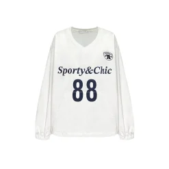 AsGony Letter Printed V-Neck Blokette Jersey Top White