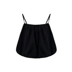 AsGony Pearl Beaded Strap Slip Vest Black