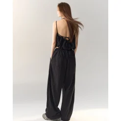 AsGony Pearl Beaded Strap Slip Vest Black