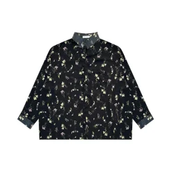 AsGony Printed Floral Sun Protection Shirt Black