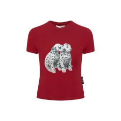 AsGony Printed Spotted Puppy Slim T-Shirt Red