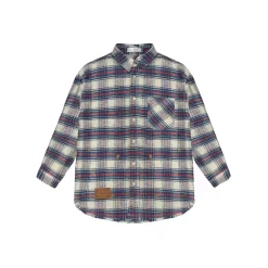 AsGony Retro Raw Edge Distressed Plaid Shirts Blue