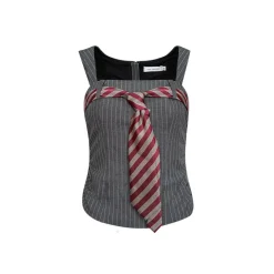 AsGony Striped Drawstring Pleated Vest