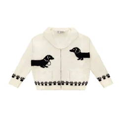 AsGony Towel Fleece Soft Puppy Jacquard Lapel Cardigan