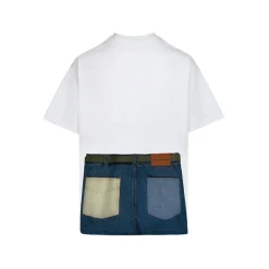Aventen Pin Contrast Color Denim Pocket T-Shirt White