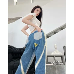 Aventen Pin Denim Patch Destroyed Zipper Pants