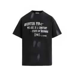 Aventen Pin Printed Slogan Washed Vintage T-Shirt Black