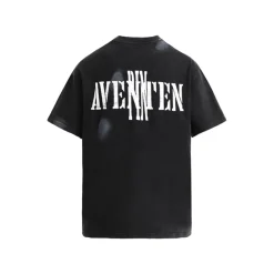 Aventen Pin Printed Slogan Washed Vintage T-Shirt Black