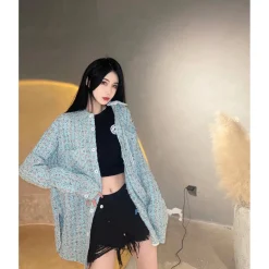 Charlie Luciano Tweed Over Shirt Peacock Blue