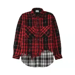 Charlie Luciano Tweed Patchwork Over Shirt Red