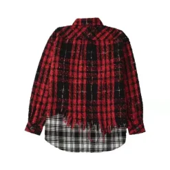 Charlie Luciano Tweed Patchwork Over Shirt Red