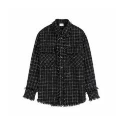 Charlie Luciano Tweed Tassel Overshirt Black