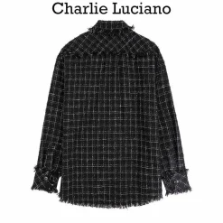 Charlie Luciano Tweed Tassel Overshirt Black