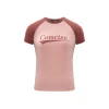 Concise White Printed Logo Slim Raglan Tee Pink
