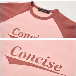Concise White Printed Logo Slim Raglan Tee Pink