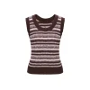 Concise-White Color Striped Knitted Vest Top