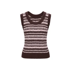 Concise-White Color Striped Knitted Vest Top