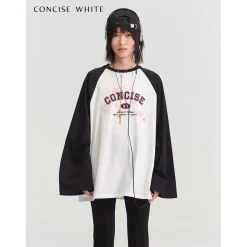 Concise-White Floral Logo Raglan L/S Tee Black