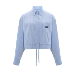 Concise-White Waistband Embroidery Logo Shirt Blue