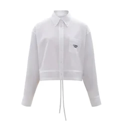 Concise-White Waistband Embroidery Logo Shirt White