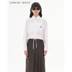 Concise-White Waistband Embroidery Logo Shirt White