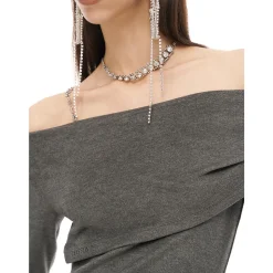 Cottia Chain Off-Shoulder Top Grey