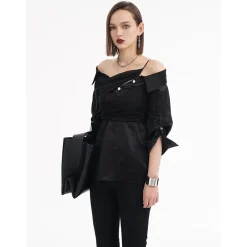 Cottia Fake-2-Piece Full C-Logo Shirt Top Black