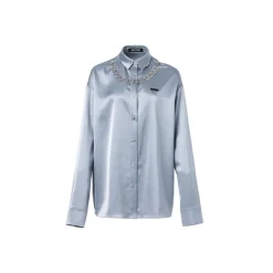 Cottia Logo Chain Satin Shirt Blue
