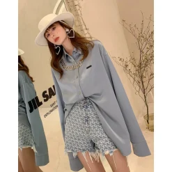 Cottia Logo Chain Satin Shirt Blue