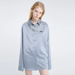 Cottia Logo Chain Satin Shirt Blue