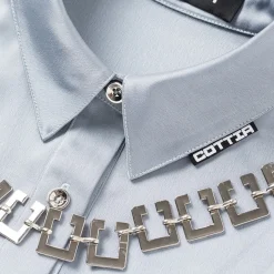 Cottia Logo Chain Satin Shirt Blue