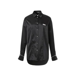 Cottia Metal Patch Straps Satin Shirt Black