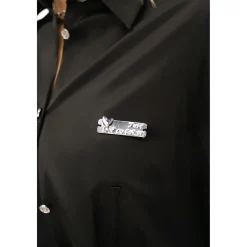 Cottia Metal Patch Straps Satin Shirt Black