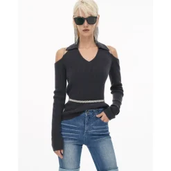 Cottia V-Neck Hollow Cutting Knit Top
