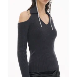 Cottia V-Neck Hollow Cutting Knit Top