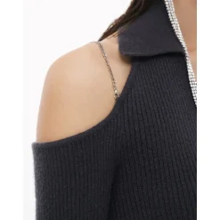 Cottia V-Neck Hollow Cutting Knit Top
