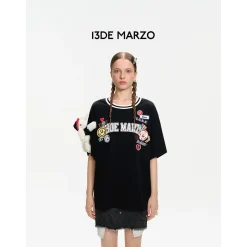 13De Marzo Badge Knit Collar T-Shirt Black
