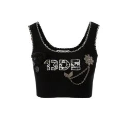13De Marzo Badge Punk Strap Vest Top Black